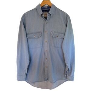 Wrangler Rugged Wear Chambray Button Up Shirt Mens Medium Blue Western Workwear